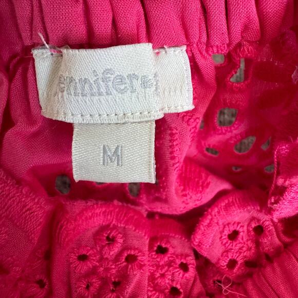 Jennifer + Grace Pink Eyelet Lace Ruffle Short Flutter Sleeve Cotton Blouse M - Picture 6 of 8